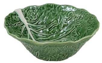 Bordallo Pinheiro Verde Col Hoja Profundo Ensalada Cuenco, Mayólica