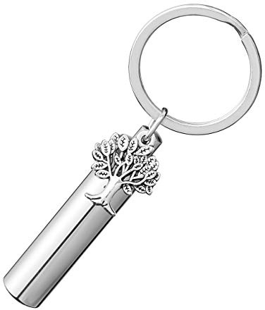 BOPREINA Lebensbaum Schlüsselanhänger mit Gravur Zylinder Flasche Anhänger Asche Urne Schlüsselbund Baum des Lebens Memorial Gedenk Schmuck Personalisierte Geschenke
