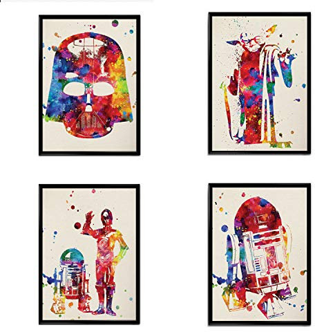 Nacnic Set mit 4 Star Wars Postern | bilder mit Illustrationen aus dem Film Star Wars | Darth Vader, Yoda, R2-D2 und C3PO | A3 Größe