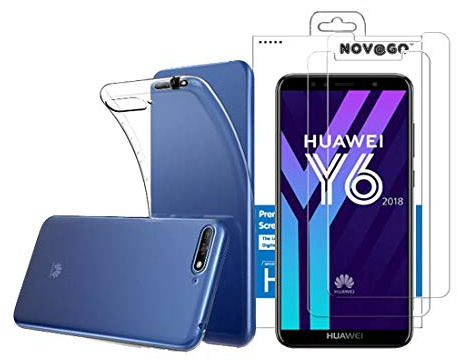 NOVAGO Compatible avec Huawei Y6 2018/Honor 7A -Coque Souple Solide Anti Choc avec Impression + 2 Films Protection écran Verre trempé résistant (Coque+ 2 Verres, Transparent)