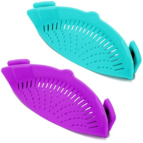 SourceTon Lot de 2 passoires à clipser, mains libres, résistantes à la chaleur, bec verseur, pour pâtes, légumes, nouilles, casserole, bol