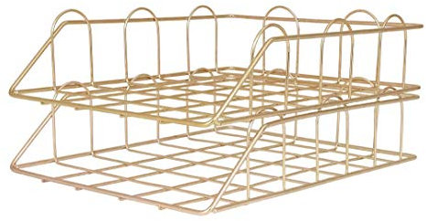 JIUZHI 2pcs Aufbewahrungskorb aus Metall, stapelbar, für Schreibtisch, Schreibtisch, Ablagefach, Aufbewahrung von Dokumenten, Farbe Gold