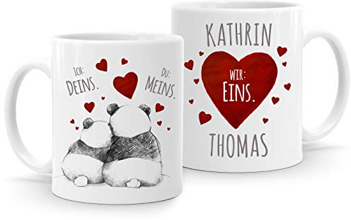 SpecialMe® personalisierte Kaffeetasse Ich Deins, Du Meins, Wir Eins. Panda-Bär anpassbar mit Namen personalisierte Liebesgeschenke weiß Keramik-Tasse