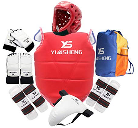 ZLBZBB Taekwondo Kampfsport Boxen Gear Set mit Tasche, Sparring Ausrüstung, Rot, Erwachsene Kinder Berufsausbildung, Schutzanzug L