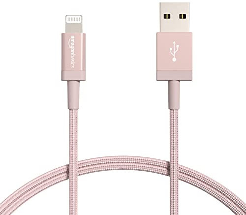 Amazon Basics Câble USB A vers Lightning en nylon tressé Chargeur certifié MFi pour iPhone Rose doré 0.9 m Lot de 2