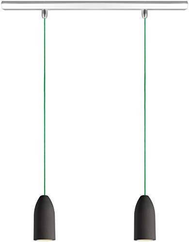 Buchenbusch urban design Deckenlampe zweiflammig dark edition, Beton Lampe Esszimmer mit Textilkabel Grün, Lampe Wohnzimmer Hängeleuchte