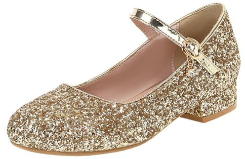 Etebella Damen Pumps Flach mit Riemchen Mary Jane Festliche Glitzer Schuhe (Gold,41)