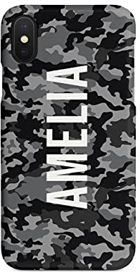 Tirita Personalised Custom Initials Hard Phone Case/Cover compatible with iPhone Xr Camouflage Camo Pattern [10 - Peace in Gray]