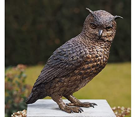 IDYL Bronze-Skulptur Eule | 30x15x28 cm | Tierfigur aus Bronze handgefertigt | Gartenskulptur oder Teich-Dekoration | Hochwertiges Kunsthandwerk | Wetterfest
