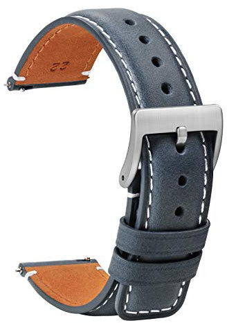 TStrap Leder Uhrenarmband 22mm - Weich Blau Quick Release Uhrenarmbänder Ersatz - Sport Uhrenarmband für Herren Damen - Smartwatches Armband mit Silber Schließe Haspe - 18mm 20mm 22mm