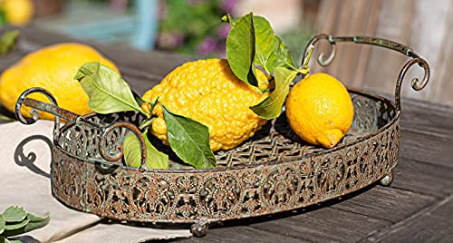 Dekoleidenschaft Tablett Antik aus Metall, oval, 43x26 cm, Vintage Dekotablett in Rost-Optik, Tragetablett, Tischdeko