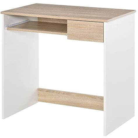HOMCOM Scrivania per Camera, Scrivania PC in Legno, Scrivania per Computer con Ripiano Tastiera, Bianca e Rovere