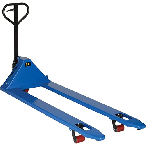 Global Industrial Extra-Long Fork Manual Pallet Jack with 27 W x 70 L Forks, 4400 lb. Capacity, Manual Duty Pallet Truck for Warehouse, Manufacturing and Retail, Blue