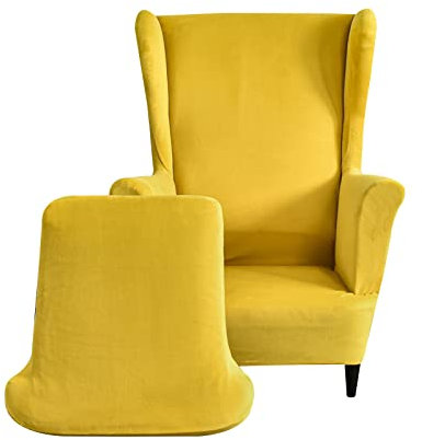 Lukery Ohrensessel Bezug Samt, Ohrensessel Überzug 2 Teilig Stretch Ohrensessel Überwurf mit Armlehnen Husse für Ohrensessel Sesselbezug Elastisch Waschbarer Sesselschoner (One Size,Gelb)