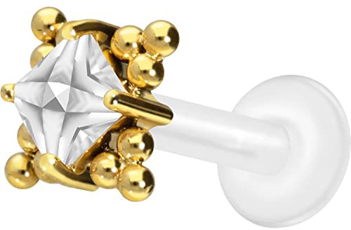 PIERCINGLINE PTFE Labret mit Innengewinde | TITAN AUFSATZ KRISTALL + KUGELDREIECKE | Piercing Lippe Nase Ohr Helix Tragus Medusa | Farb & Größenauswahl