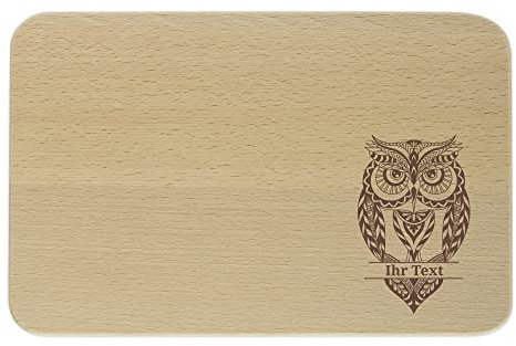 gravur-fabrik.de – personalisierbares Frühstücksbrettchen aus Holz – Zentangle Eule – graviertes Holzbrett zum Frühstücken, Schneiden – Geschenkidee, (23x15x1 cm) Vesper/Jause/Brotzeit
