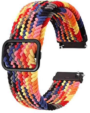 BISONSTRAP Nylon Uhrenarmband 22mm, Verstellbare Geflochtene Uhrenarmbänder für Herren und Damen, Regenbogen/Schwarzer Schnalle
