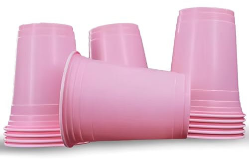50 Pink Plastic Party Cups | Pack of 50 16oz Disposable Drinking Cups | Hen Night | Birthday | American Ping Pong Party Cups