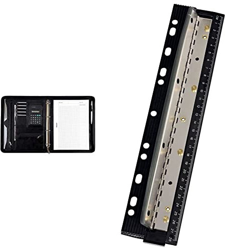 Alassio 30065 - Ringbuchmappe MASSA im DIN A4 Format, Mappe ca. 34 x 27 x 4 cm & Wedo 679401 Vierfachlocher (aus Metall zum Abheften inkl. 28 cm Skala und Auffangbehälter)