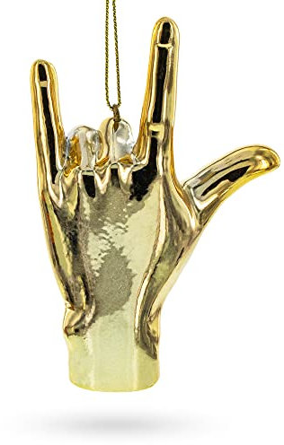 Golden Sign Language I Love You - Blown Glass Christmas Ornament