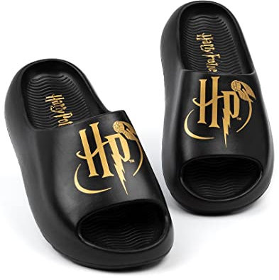 Harry Potter Sliders Mädchen Jungen Kinder | Schwarz geformte Sandalen Golden Snitch HP Logo | Magische Sommerschuhe Schuhe