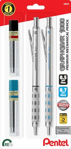 Pentel GraphGear 1000 Crayon à dessin automatique – Porte-mines en métal 0,5 et 0,7 mm avec mines de recharge
