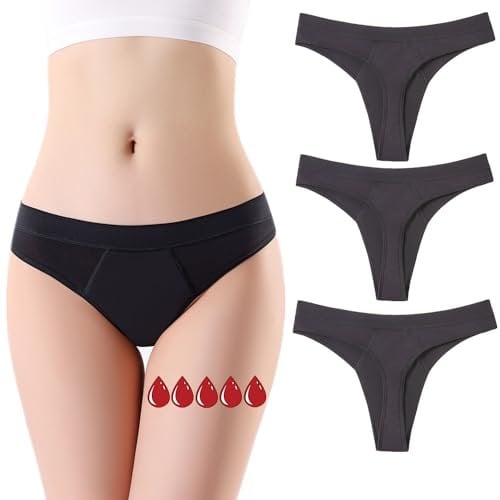 ZVZK Perioden Unterwäsche Thongs Damen 20ML Starke Strömungsabsorption Menstruation Unterhosen Strings Tangas (XL 3schwarz)