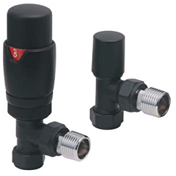Noir Black Angled Thermostatic Radiator Valves - Energy Saving