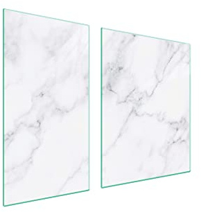 DarHaus Herdabdeckplatten 90x52 cm 2-teilig Ceranfeldabdeckung Induktion Herdschutz Spritzschutz Glasplatte Deko Schneidebrett aus Gehärtetem Glas, Marmor Weiß