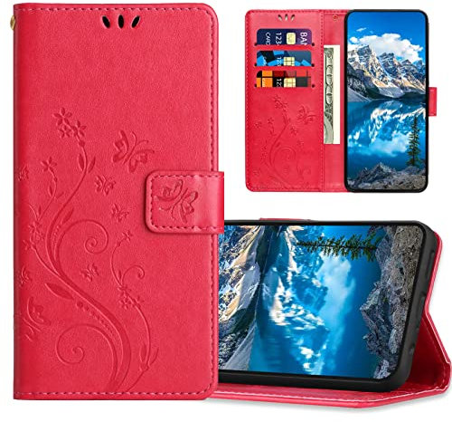 JZASES Coque pour Huawei P30 Lite/Nova 4E, Housse en Cuir PU avec Fonction de Support, Etui à Rabat Portefeuille Coque Compatible avec Huawei P30 Lite/Nova 4E, Rouge Rosé