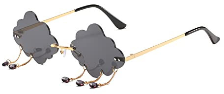 YUELUQU Vintage Mode Lustige Festival Sonnenbrillen Metall Rahmenlose Frauen Herren Punk Party Gläser (Wolke-schwarz)