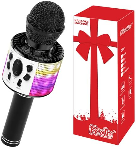 Fede Mikrofon Kinder, Karaoke Mikrofon Kinder, LED Drahtloses Bluetooth Mikrofon zum Singen, Geschenke Spielzeug für Teenager Mädchen Jungen, Tragbares KTV Lautsprecher Recorder für Smartphone