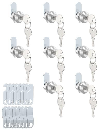 ROFMAPLE Lot de 8 serrures de boîte aux lettres de 16 mm (clés différentes) - Diamètre : 18 mm - Serrure de casier pour documents importants - Avec 3 plaques de fermeture différentes pour boîte aux