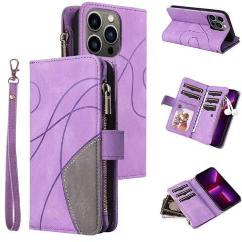 GoodcAcy Case for iPhone 11 Pro Phone Case,Wallet Case for Women Men with 9 Credit Card Holder Zipper PU Leather Protective Phone Cover for iPhone 11 Pro Case, Lilac