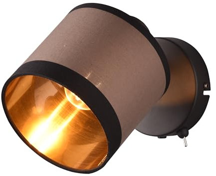 Reality Leuchten Wandspot Davos R81551741, Metall Schwarz matt, Schirm Stoff Taupe/Schwarz/goldfarbig, exkl. 1x E14
