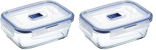 Luminarc Pure Box Active Recipiente Rectangular Hermético Vidrio 16x11cm - 82cl Bicolor (Paquete de 2)