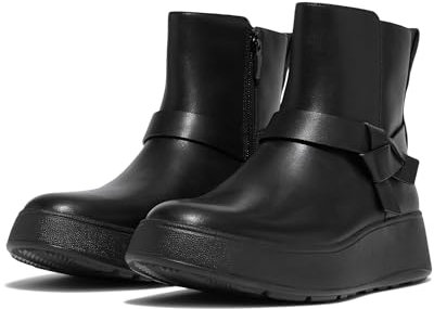 Fitflop Women's F-Mode Folded-Knot Leather Flatform Chelsea Boots, Nero, 36 EU