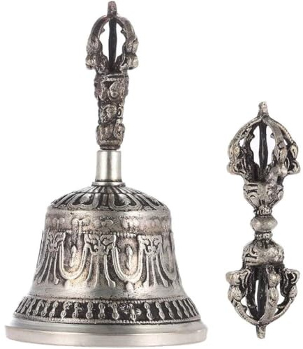 Fituenly Tibetische buddhistische Meditationsglocke und Dorje Set Antike Messingglocke Religiöse handgemachte Vajra Dorje Gebetsglocke für Meditation Gebet Yoga