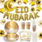 iZoeL Vaisselle Aid Moubarak 78 pièces Eid Mubarak Vaisselle Jetable Decoration Aid Moubarak Or Banderole Eid Mubarak Ballons Serviettes Assiettes Tasses Pailles Gold, Deco Eid pour Jardin Maison