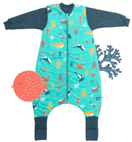 Slumbersac gigoteuse à pieds été pour bébé 1.0 Tog 60 cm légère et douce, Animaux marins | Turbulette avec ouvertures aux jambes et manches, taille 60-70 cm, pour été & printemps