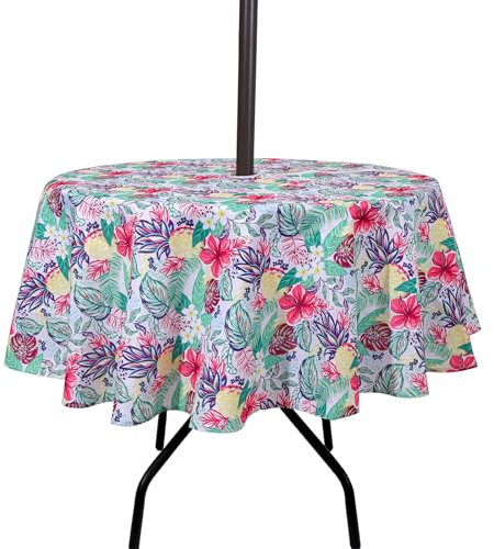 SUQ I OME Patio Outdoor Tablecloth with Umbrella Hole and Zipper,Garden Tablecloth for Host Backyard Parties, BBQs,Family Gatherings(Pineapple,60'' Round with Zipper)