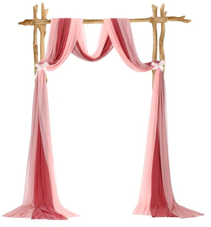 sourcing map Wedding Arch Drape Fabric, 3 Panels 30 in x 20 FT Chiffon Sheer Drapery Backdrop Curtains for Bridal Wedding Ceremony, Party Decoration, Rose