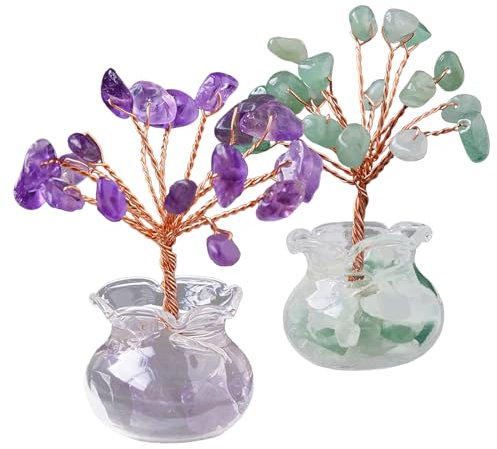 2 Piezas Crystal Tree, Feng Shui Figurilla Bonsai, Árbol de Cristal de Amatista, Adecuado para Decoración del Hogar y Atraer Riqueza