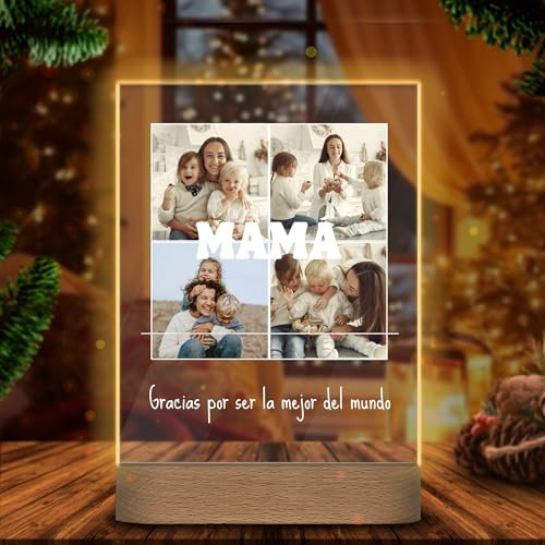 Lámpara Personalizada - Lampara con Foto y con Texto, Regalos Originales, Luz LED, Regalo Día de la Madre, Pareja, Amigos, Familiares, Regalos Personalizados, Placa de Metacrilato con Luz (MAMÁ)