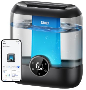 DREO Smart Humidifiers for Bedroom, 6L Top Fill Supersized Cool Mist Humidifier for Large Room, 60 Hour Runtime, Quiet Ultrasonic Humidifier for Plants, Indoor, Home, Night Light, Black
