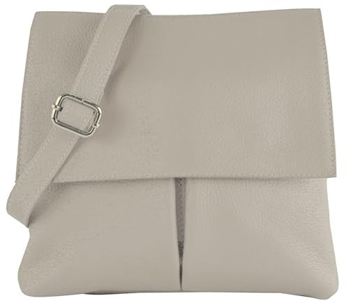 modamoda de T63LEDER Damen Leder Umhängetasche Schultertasche handmade in Italy, Farbe:Hellgrau