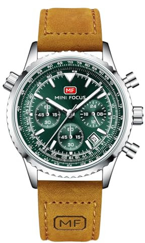 rorios Multifunktional Herrenuhren Luftfahrt Flug Chronograph Armbanduhren Einfach Quarz Uhren Freizeit Edelstahl Uhr für Männer Herren mit Leder Armband Grün