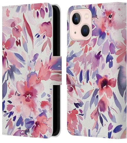 Head Case Designs Officially Licensed Ninola Artistic Tropical Red Abstract Nature Flowers Leather Wallet Case Compatible With Apple iPhone 13 Mini