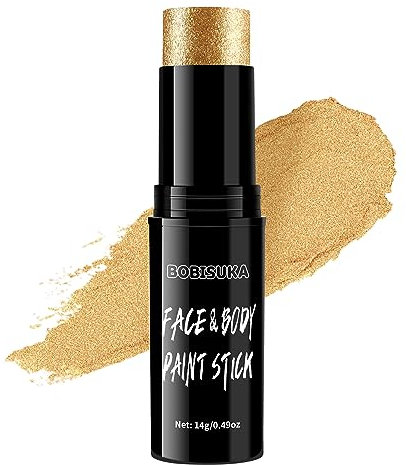 BOBISUKA Gold Face Body Paint Water Based Full Body Paint Sticks Blendable Face Painting Kit Metallic Gold eye black stick Quick Drying Foundation Makeup for Halloween Cosplay SFX Costume Party