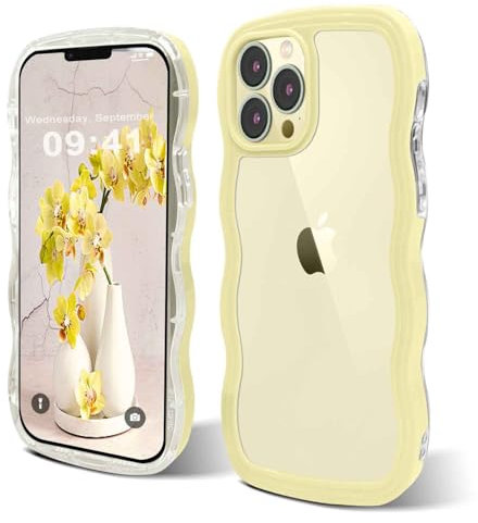 ORDA case for iPhone 11 Pro Max case Cute Wave Frame Curly Shape for iPhone 11 Pro Max case Shockproof Hard PC Phone Cover for Women and Girls Compatible for iPhone 11 Pro Max 6.5 inchs Yellow